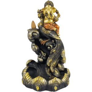 A Ganesha Sitting on Peacock Statue with Fragrance Smoke Cone