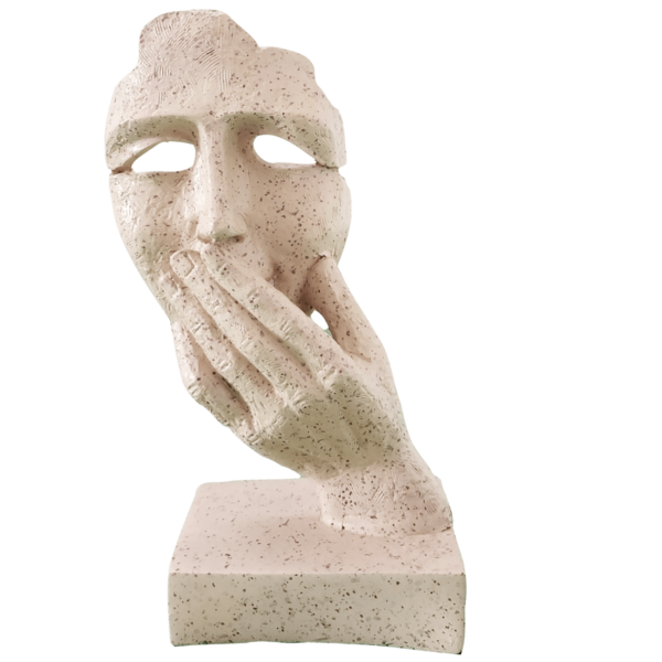 Abstract Lady Face Hand on Mouth Sculpture Office Home Decor H- 23 CM