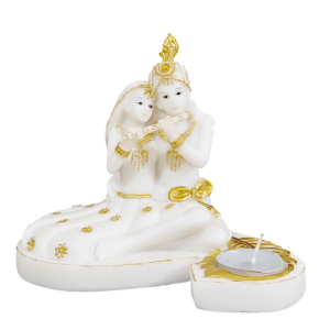 Beautiful White Marble Radha Krishna with Bansuri Statue Murti Figurine