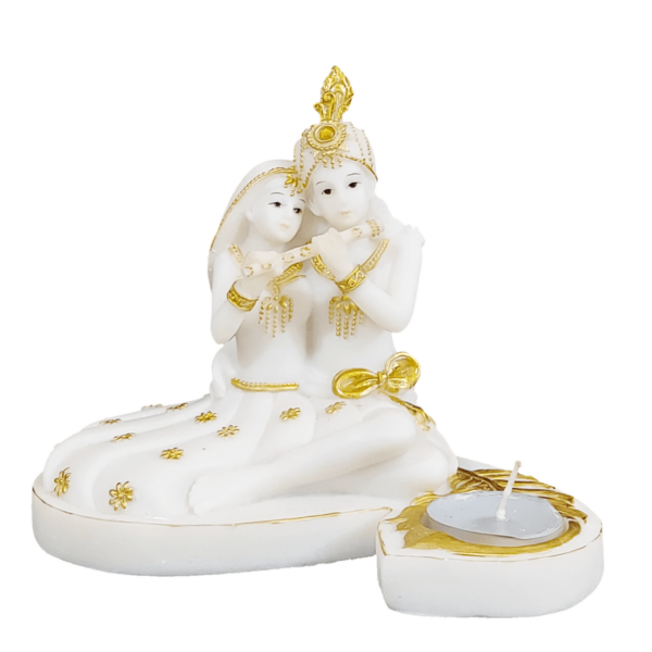 Beautiful White Marble Radha Krishna with Bansuri Statue Murti Figurine