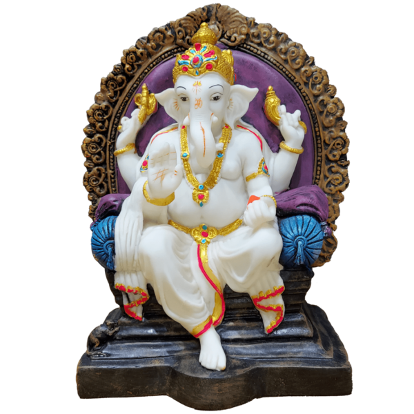 Chaturbhuj Gajanan White Marble Ganesha Murti H- 28.5 cm