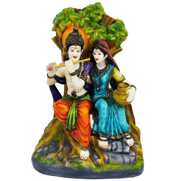 Colourful Radha Krishna with Bansuri Statue Murti Figurine
