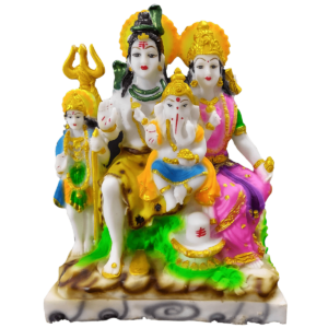 Colourful Sampurn White Marble Look Shiv Parvati Ganesh Kartikey Pariwar Height 27 CM