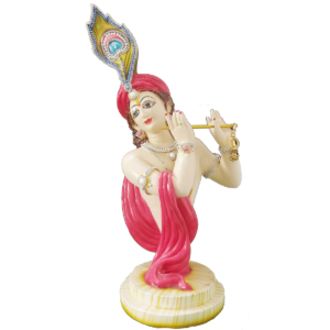 Cream Red Morpankhi Shri Krishna Murti Figurine Sculpture Height 60 CM