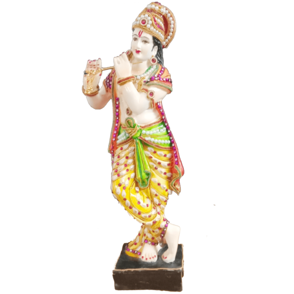 Cute Colourful Lord Krishna with Bansuri Standing Murti Statue Figurine Height 39 CM