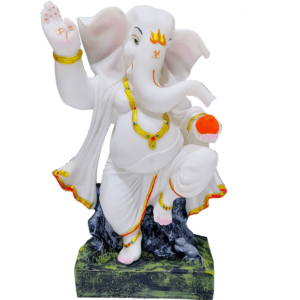 Dancing Ganesha White Marble Statue H – 26.5 cm