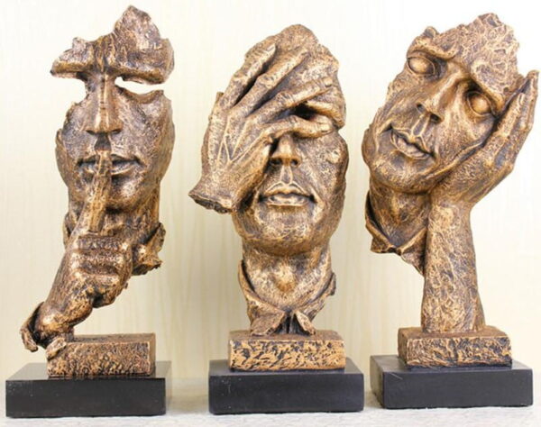 Decorify Golden The Thinker Face Statue Trio Hand on Face on Side Silence