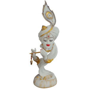 Marble Look White Design Shri Krishna Murti Figurine Sculpture Height 56.5 cm