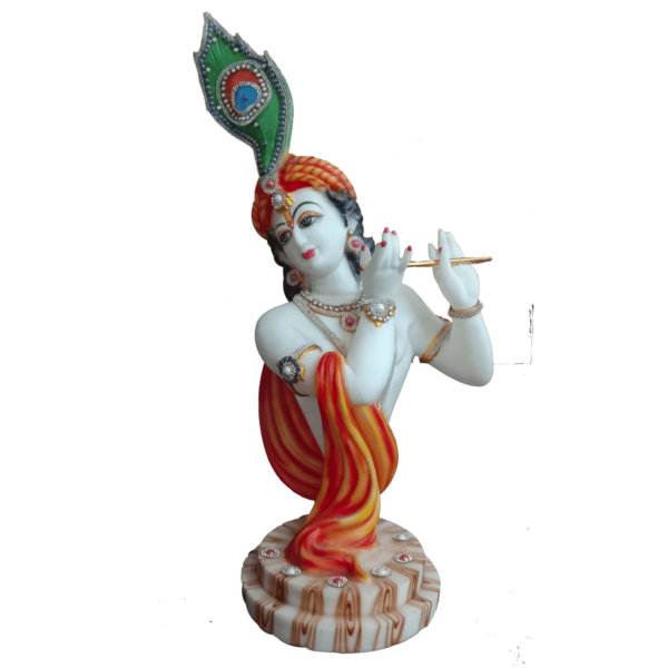 Orange White Morpankhi Shri Krishna Murti Figurine Sculpture Height 66 cm