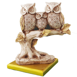 Owl with Mother Father Family Statue Height 21 CM