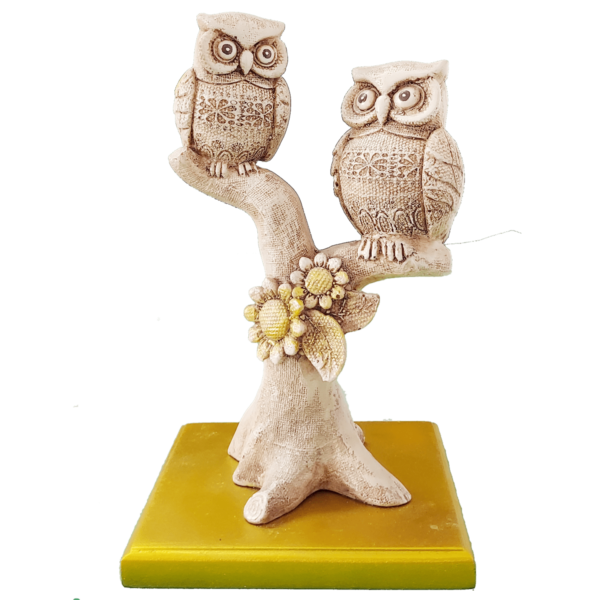 Pair of Owl with Flowers Statue Height 23 CM