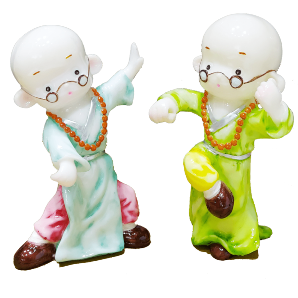 Pair of Resin Kung Fu Bald Monk Boys Figurine