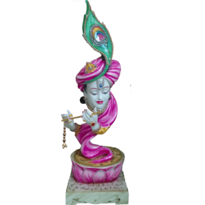Pink Green Morpankhi Shri Krishna Murti Figurine Sculpture Height 66 cm