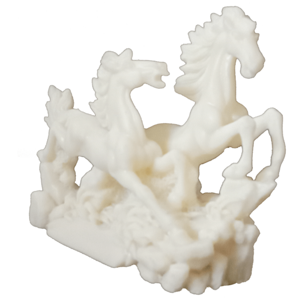 Victory Galloping Pair of White Marble Horse Sculpture for Positive Energy H- 10 cm