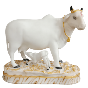 White Marble Kamdhenu Cow Statue H- 26 cm