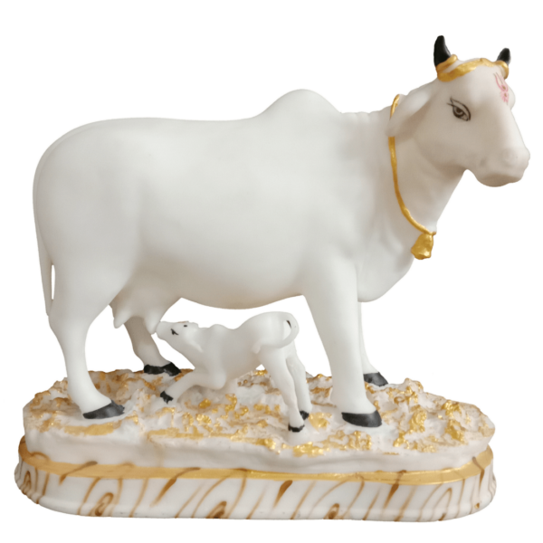White Marble Kamdhenu Cow Statue H- 26 cm