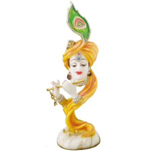 White Orange Pankh Krishna Murti Figurine Sculpture Height 56 CM