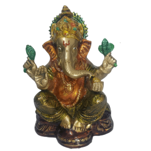 Chaturbhuj Ganesha Stone Pure Brass Statue with Antique Finish 11.5cmx9.5cmx16.5cm