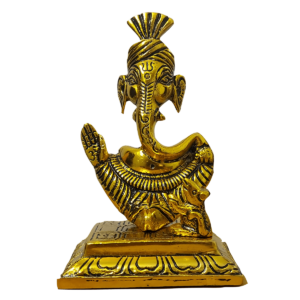 Handcrafted Metal Golden Aashirwad Ganesha Statue Height 12 CM