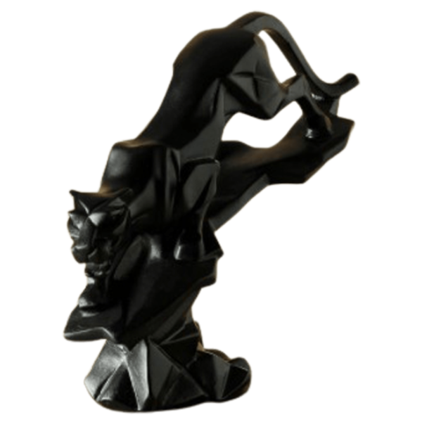 Polyresin Geometric Black Panther Showpiece Statue Jaguar