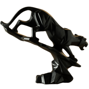 Polyresin Geometric Black Panther Showpiece Statue Jaguar Length 23 CM