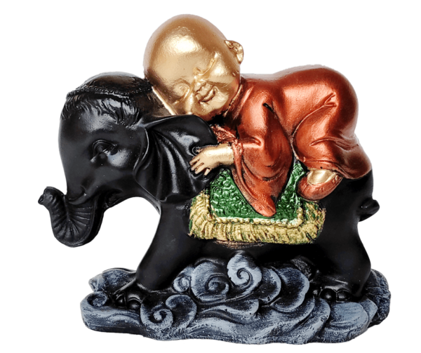 Decorify Fengshui Baby Budha Monk Lying on Elephant Height 12.5 CM