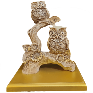 Feng Shui Pair of Owl Statue for Home Decor Table Showpiece with Wooden Base