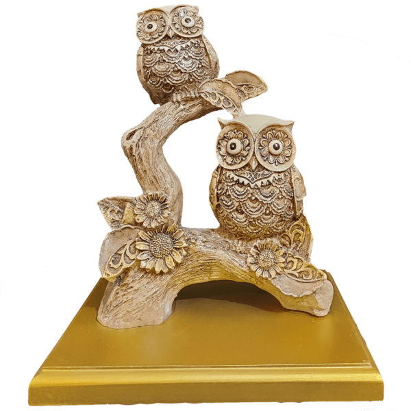 Feng Shui Pair of Owl Statue for Home Decor Table Showpiece with Wooden Base