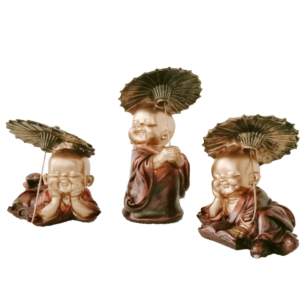 Set of 3 Umbrella Baby Laughing Buddha Statue Figurine Hight 22 CM