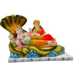 Vishnu Laxmi Sleeping Resting on Sheshnag Marble Statue Figurine