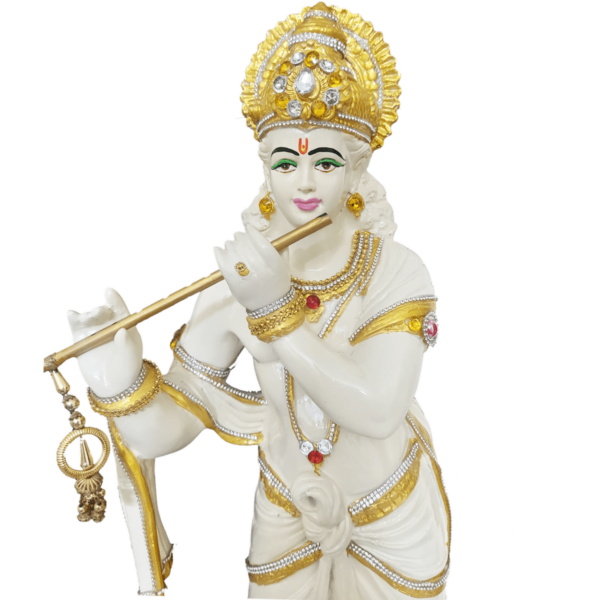 White Standing Krishna with Bansuri Height 63 CM