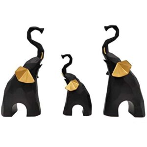 Black Set of 3 Geometric Elephants Statue Figurine for Home Decor