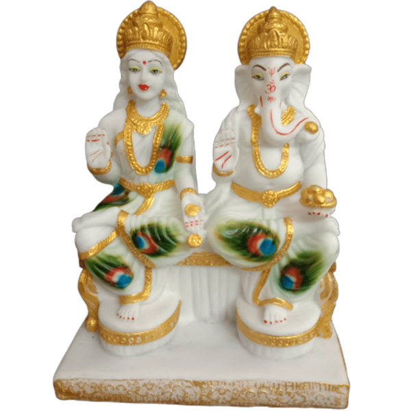 Laxmi Ganesh Marble Look Murti Figurine for Diwali Pujan