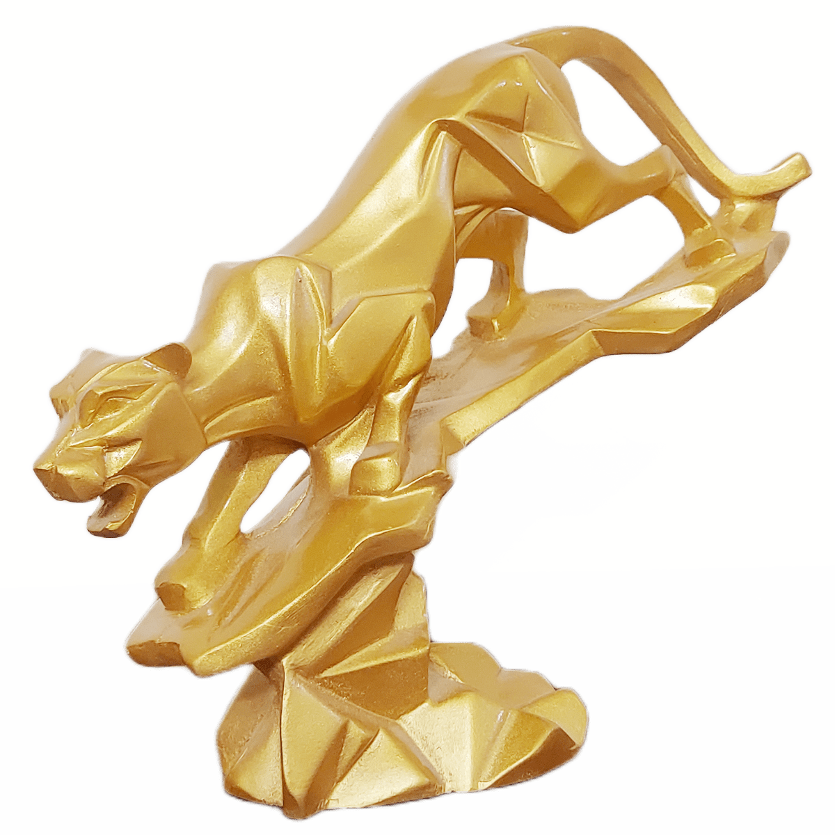 Polyresin Geometric Golden Panther Jaguar Showpiece Statue Length 23 CM