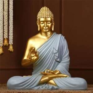 Grey Gold Blessing Ashirwad Buddha Statue Figurine Height 56 CM